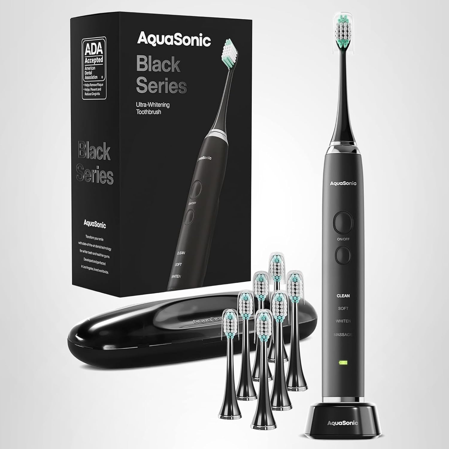 Aquasonic electric toothbrush with travel case