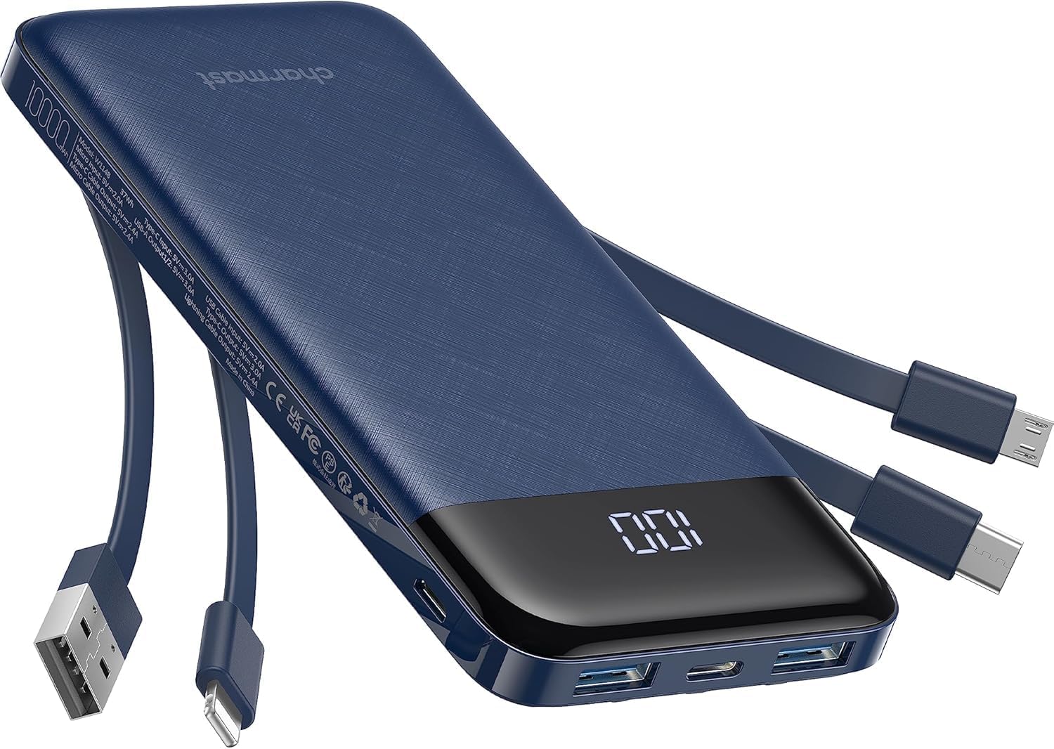 Portable power bank with built-in cables